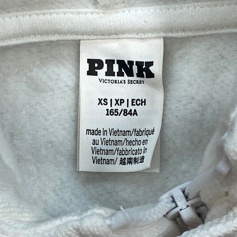 Victoria Secret PINK Zip Hoodie Sz M Womens White‎ Y2K Graphic Logo Sweatshirt - Picture 9 of 14